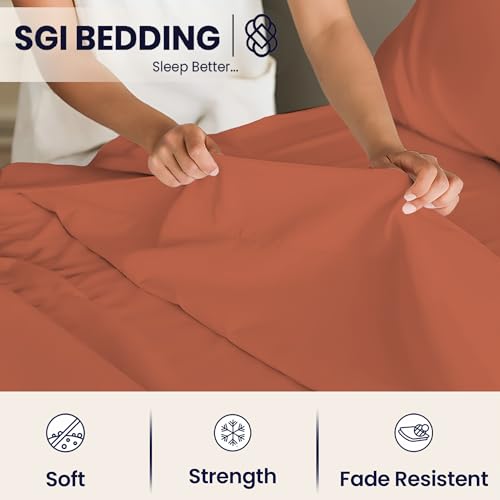 Image of SGI Split King Sheet Set for Adjustable Bed Egyptian Premium Cotton 600 Thread Count Sheets for Sleep Number Bed 15 inch Deep Pocket 5 Pc Set with 2 Twin XL Fitted Sheets Soft Breathable - Terracotta