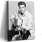 CanvasGarden Elvis Presley Canvas Wall Art, Celebrity Musician Rock and Roll Vintage Poster Black and White Picture Idol Art Decor, Framed Prints for Living Room Bedroom Office Decor, 12x16Inch