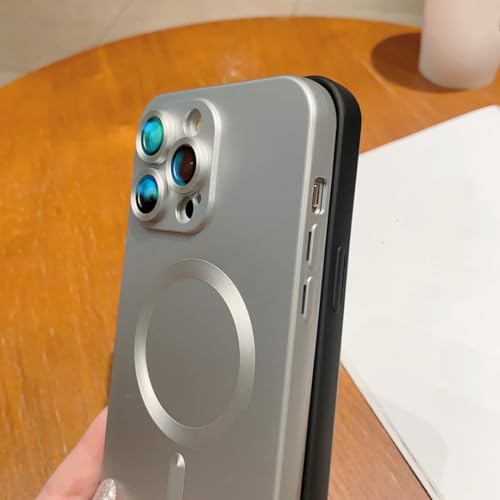 Coque magnétique iPhone 14 argent en verre mat anti-choc