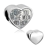 Q&Charms I Love You To The Moon And Back Heart Photo Charm Beads Fit Pandora Chamilia Charms Bracelet