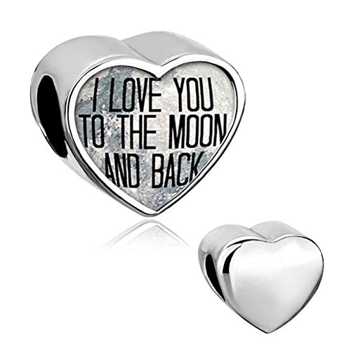 Q&Locket Heart Bear Mom I Love You To The Moon &Back Charm Photo Beads For Bracelet (Smooth Heart)