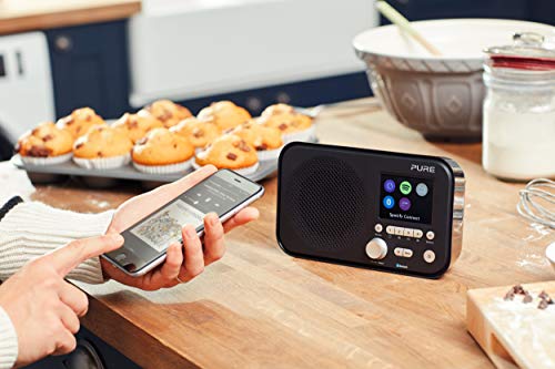 Pure Elan IR5 Portable Internet Radio with Bluetooth, Spotify Connect, Alarm, Colour Screen, AUX Input, Headphones Output and 12 Station Presets – Wi-Fi and Bluetooth Radio/Portable Radio - Black