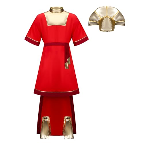NUWIND Emperor - Disfraz de Kuzco para hombre, túnica roja, sombrero, espinilleras, disfraz de rey (rojo, XXL)