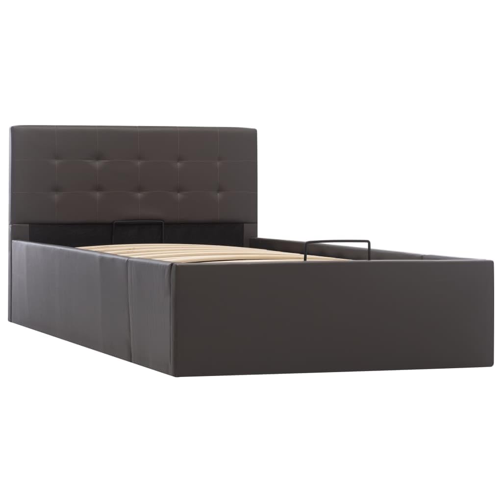vidaXL Giroletto Idraulico con Contenitore Moderno Salvaspazio Robusto a Doghe Letto Imbottito Struttura Telaio Grigio in Similpelle 100x200cm