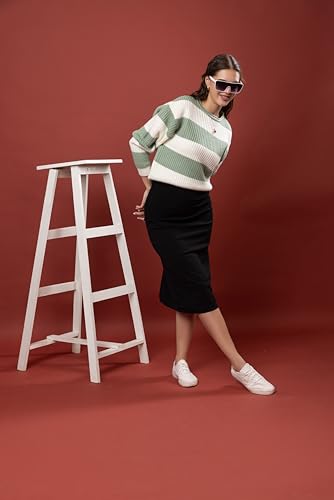 Image of Wear lusso Women's 100% Wool Color Block Stripe Full Sleeve Round Neck Pullover Sweater | Winter Season Fashion