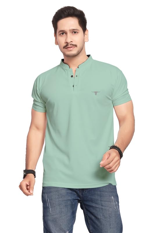 Men's Regular Fit Insignia Polo T-Shirt | Cotton Rich | Premium Pique Weave for Regular Use (Stand-Collar-Mint_PT)-picture-46