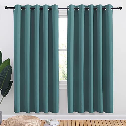 NICETOWN Window Curtain Panels, Thermal Insulated Solid Grommet Blackout Draperies/Drapes (Sea Teal, One Pair, 70 by 72-inch) Sea Teal 70"W x 72"L (Pa