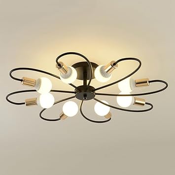 Mid-Century Modern Ceiling Light With 8 Lights, Metal Sputnik Chandelier LED Pendant Lighting Fixture For Bedroom Dining Room Living Room Porch Hotel Bulbs Not IncludedBlack+Gold