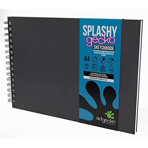 Artgecko Splashy Sketchbook A4 Landscape - 40 Pages (20 Sheets) 300gsm White Cartridge Paper Cover