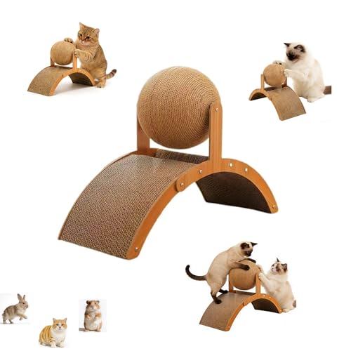 YPILKEF Cat Scratcher with Sisal Ball & Tunnel Toy Dual-Surface Furniture Protector for Cats Chinchillas Hamsters Rabbits - Stable Wide-Base Arch Design(Not for Large Cats)