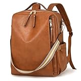 Dora & Liz Mochila feminina para laptop de couro com compartimento para laptop de 15,6 polegadas, bolsa de trabalho universitária para computador, Marrom, Large, Mochila de couro para viagem