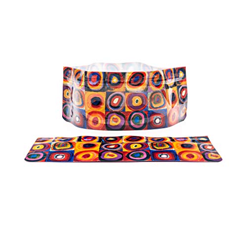 MODGY Faltbarer Hundenapf für Hunde, Kunststoff, Reisegröße, tragbarer Behälter, Camping, Wandern, Auto, Roadtrip Essential, niedliches Muster, Kandinsky Circles, 2 Stück Cover