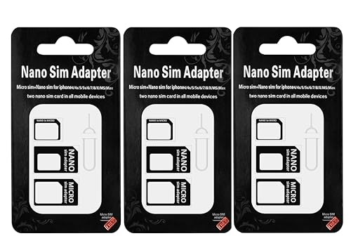 FLLAGG20 | 3X Set Adaptador de Tarjeta SIM 4 en 1, Negro | Incluye Nano a Micro, Micro a estándar, Nano a estándar y Clip Extractor | Compatible Universal, Ajuste preciso