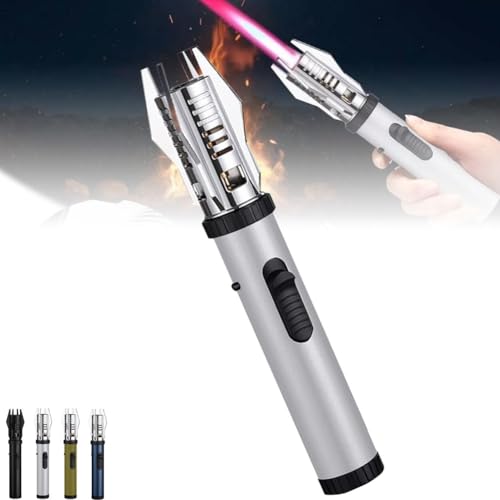 Lux Blaze Lighter Electric, Blazara Lighter Outdoor Camping Windproof, Straight Flame Luxblaze Torch Lighter with Safety Lock and Adjustable Red/Blue Flame (Does Not Contain Gas)(Silver)