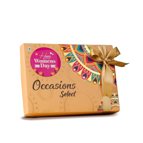 Image of Loyka Women's Day Thoughtful indulgence Mandala Gift Box | Almond Brittle Gold & Cranberry, Almond Caramel Dates & Florentine | Chocolate Gift Hamper for Her, Wife, Mother, Sister & Colleagues