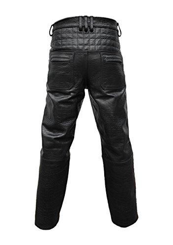 Real Mens Black Alligator Crocodile Print Leather Quilted Design Motorcycle Bikers Jeans Pants Trouser4