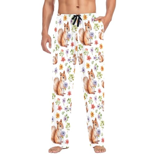 Pantalon de pyjama écureuils pour homme en coton souple avec poches | Taille S