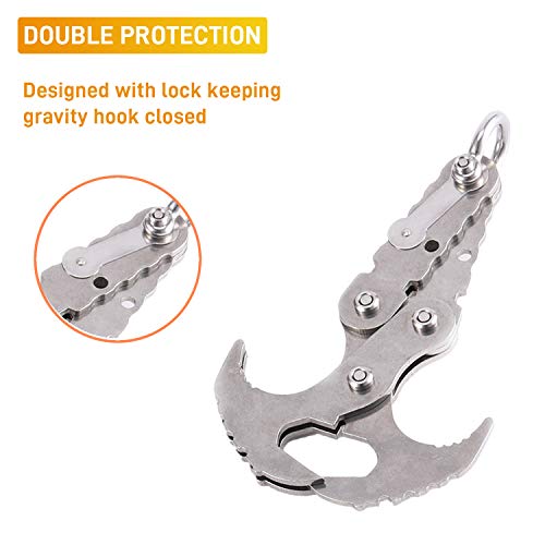 GearOZ Gravity Grappling Hook, Folding Survival Claw Gravity Hook Stainless Steel with 33ft Camo Rope for Outdoor Hunting Tree Mountain Climbing Camping Tool - Thumbnail 6