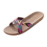 Hausschuhe Damen Herren Unisex Pantoletten Rutschfest Sandalen Flache Badeschuhe Outdoor Indoor Slipper Schlappen für Freizeit Strand Urlaub Atmungsaktiv Slides Leinen Sommer Schuhe Schleife