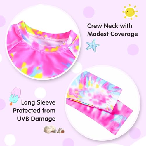 Girls Rash Guard Swimsuit Two Piece Bathing Suits Size 5-6 Years Old Blue Yellow Flowers Tankini Swimwear3