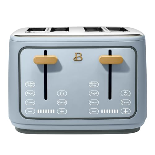 Beautiful 4-Slice Toaster by Drew Barrymore – Touch Display, Extra-Wide Slots, Bagel & Frozen Functions, Stainless Steel (Cornflower Blue)
