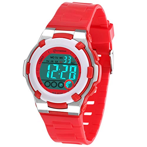 Montre Enfant Montre Fille Digitale Extérieur Sport Etanche Montre,Montre Enfants Garcon avec Alarme/Minuteur/Lumière LED pour Enfants,Facile du0092Apprendre à Lire lu0092Heure (Rouge)