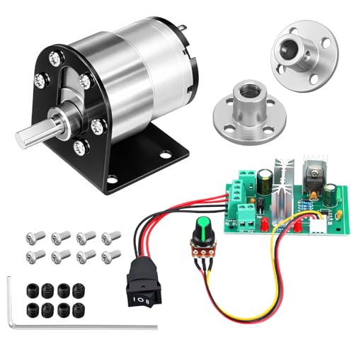 Copkim 12v Dc Geared Motor Kit (60rpm), High-Torque JGB37-520 Motor with CCM6N DC PWM Speed Controller, 6mm D-Shaft Flange and Bracket