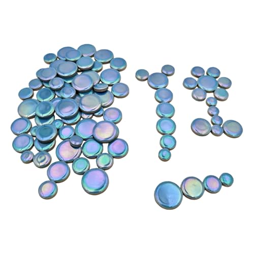 200g Iridescent Round Mosaic Tiles for Crafts Bulk, 11mm-23mm 4 Size Circular Mosaic Ceramic Pieces for Vases, Garden Decor, DIY Mosaic Making (Sky Blue)
