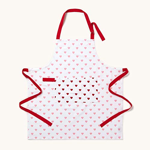 HOMESCAPES - Pure Cotton Unisex Apron with Pocket - Hearts - Red Pink - 80 x 85 cm - Fully Coordinated Washable Kitchen Linen