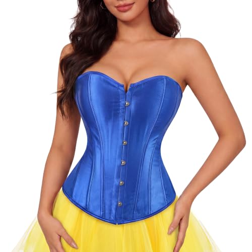 Women's Bustier Corset Top Sexy Lingerie Sets Blue Satin Waist Cincher