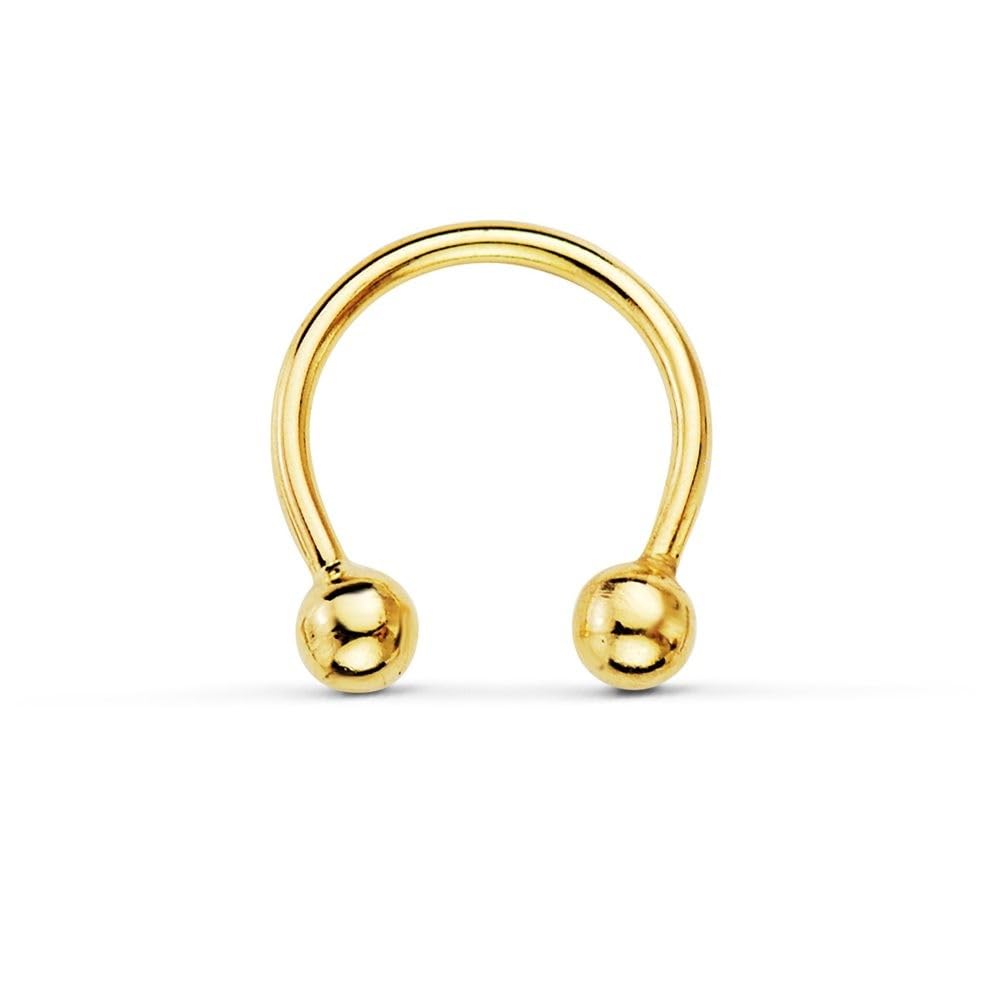 Brustwarzenpiercing aus 18 Karat Gold, 11 mm, mit 3 mm großen Kugeln.