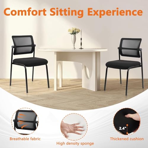Image of CLATINA Stacking Armless Office Chair with Adjustable Backrest, Stackable Mesh Guest Reception Desk Chairs with Ergonomic Lumbar Support for Conference Waiting Room Lobby Side School, Black, 12 Pack