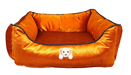 Scoobee Golden Microvelvet Puppy Pattern Dog Sofa (Large, 75x60x20 cm) 3000 Gram