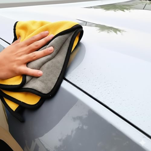 Image of Microfiber Cloth - 3 pcs - 40x40 cms - 500 GSM Yellow Multipurpose Cleaning Cloths - Super Soft, Lint-Free & Reusable - Ideal for Car, Kitchen, Glass & Home Cleaning.