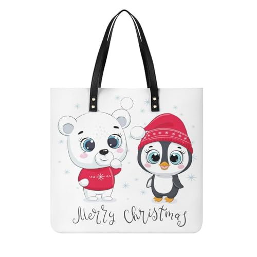 Sac cabas ours polaire pingouin grand imprimé animalier - Style unique et grand volume 39cm