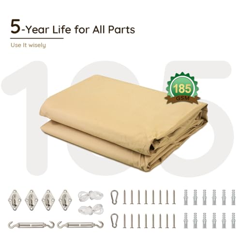 Quictent Waterproof Sun Shade Sail for Patio with Hardware Kit 12x16ft Sand by Quictent - Used condition - US$48.16