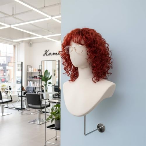 Busto maniquí de pared con gancho metálico expositor beige claro de ropa 4