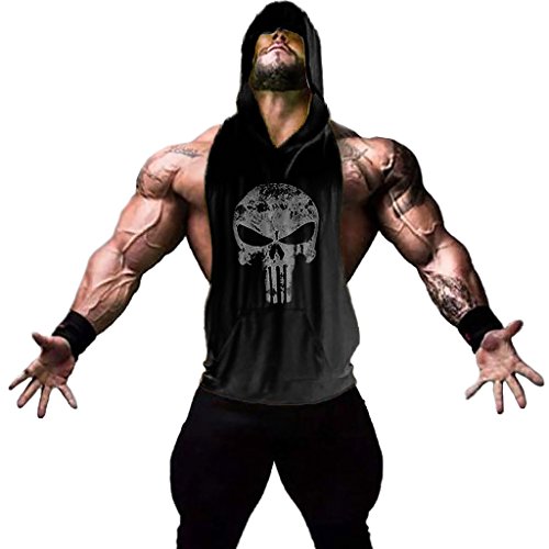 Mens Fashion Sleeveless Hoodie Fitness Tank Top With Kangaroo Pocket