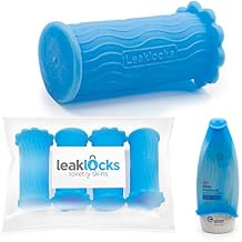 LeakLocks Toiletry SkinsTM Elastic Sleeve for Leak Proofing Travel Container in Luggage. For Standard and Travel Sized Toiletries. Reusable Accessory for Travel Bag Suitcase and Carry-on Luggage