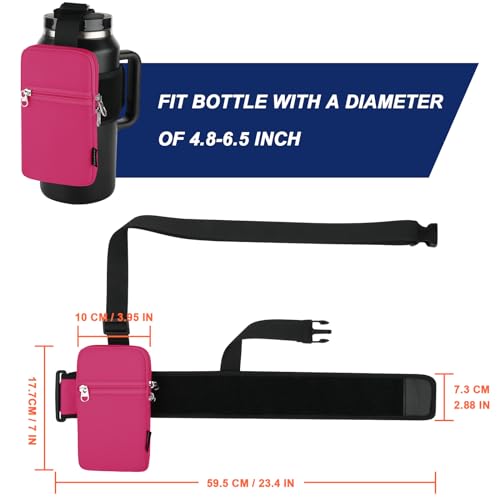 Gym Water Bottle Pouch for Stanley Tumbler with Handle, Universal Water Bottle Carrier Sling Sleeve with Strap & Pocket, Fits for A Variety of Stanley Tumbler, Gym Water Bottles for Owala, 40-128 oz