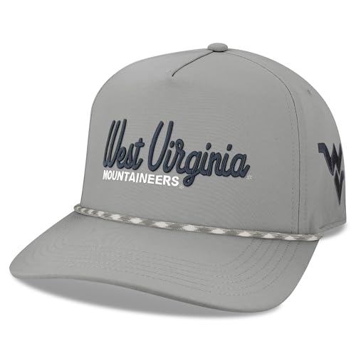 Legacy NCAA Officially Licensed Rope Hat, West Virginia Mountaineers, Lightweight Cap for Men & Women, Caddy Adjustable (Caddy), Grey/Grey White Rope, One Size Fits Most, Snapback Closure
