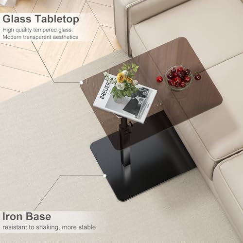 Adjustable Height Glass C Shaped Side Table with 360° Swivel for Sofa and Bedside Use, Clear Tempered Glass Tray for Small Spaces (Black A) - Image 6