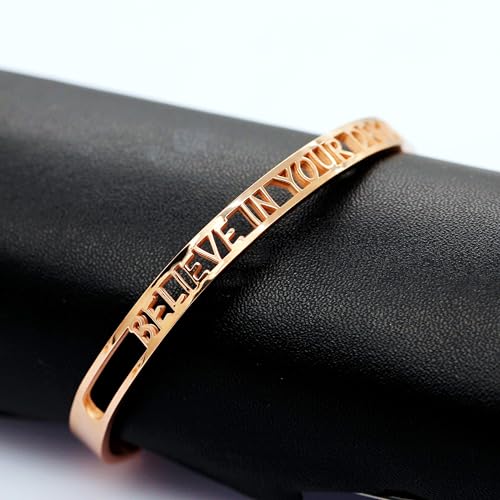 Image of Uloveido Fashion Cuff Encouragement Bracelets for Women with Quote Believe In Your Dreams Hollow Bangle Cuff Bracelet Rose Gold Plated for Women Encouragement Gifts Y467