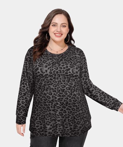 Image of CARCOS Plus Size Tops for Women Color Block Flower /Striped /Camo Crew Neck Long Sleeve Tee Shirt