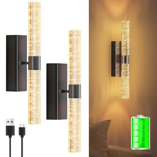 AoLa Lampada da Parete Ricaricabile in 2 Pezzi Luce da Parete Senza Fili per Interni Illuminazione a Parete dimmerabile a sfioramento con Telecomando Senza Collegamento alla Rete elettrica