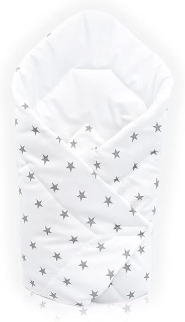 Babymam BABY SWADDLE WRAP NEWBORN INFANT BEDDING BLANKET COTTON SLEEPING BAG COTTON WRAP (Grey stars on white background)