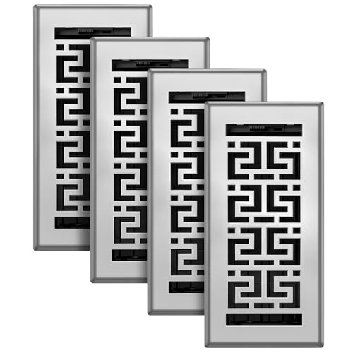 Floor Register 4x10 Inches - 4 Pack Heavy Duty Walkable Steel Floor Vents Easy Adjust Air Supply Lever Decorative Floor Vent Covers for Home Floor/Room/Sidewalk