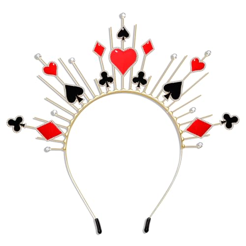 vokone Halloween Headbands for Women Queen Heart Poker Card Halo Crown Hairband Halloween Cosplay Costume Hair Party Accessories Gifts