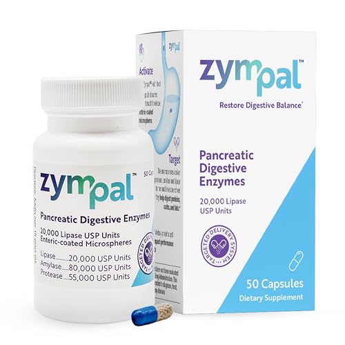 ZYMPAL Pancreatic Digestive Enzymes 20,000 Lipase USP Units – High-Potency Pancreatic Digestive Enzyme Supplement for Gas, Bloating & Indigestion Relief–Gut Health & Nutrient Absorption – 50 Capsules