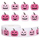Whaline 1000 Pcs Halloween Pumpkin Stickers Roll Pink Pumpkin Face Self-Adhesive Sticker Decals for Halloween Birthday Party Scrapbook Envelope Decor Supplies